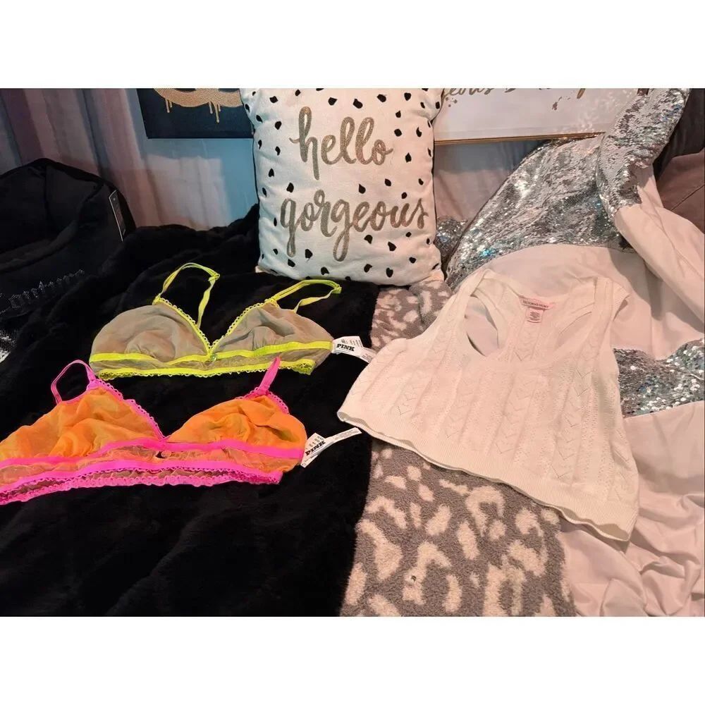 Bundle/ lot Victorias secret Pink charm neon contrast sheer bralette bra xxl nwt